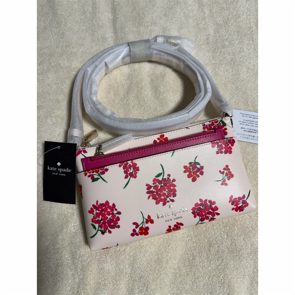 Kate Spade Sadie Coastal Floral Crossbody Bag + Fuchsia Zip Wristlet Set - Picture 2 of 12